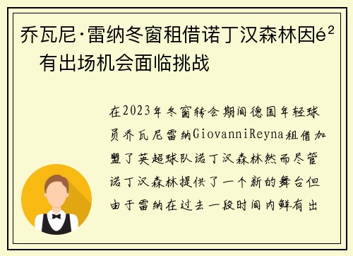 乔瓦尼·雷纳冬窗租借诺丁汉森林因鲜有出场机会面临挑战